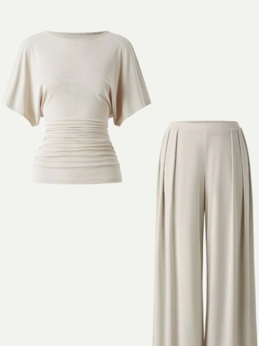 Boatneck Batwing Sleeve Top & Wide Leg Palazzo Pant - Morning Mist